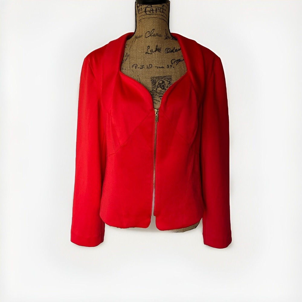 Ashley Stewart Red Zip Front Sweetheart Neck Blazer Jacket Size 14 Poinsettia